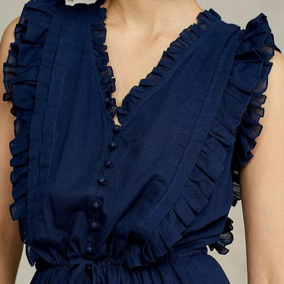 Polo Ralph Lauren Ruffle Trim Cotton Sleeveless Dress NWT Sz 2 Navy Blue - Picture 4 of 12